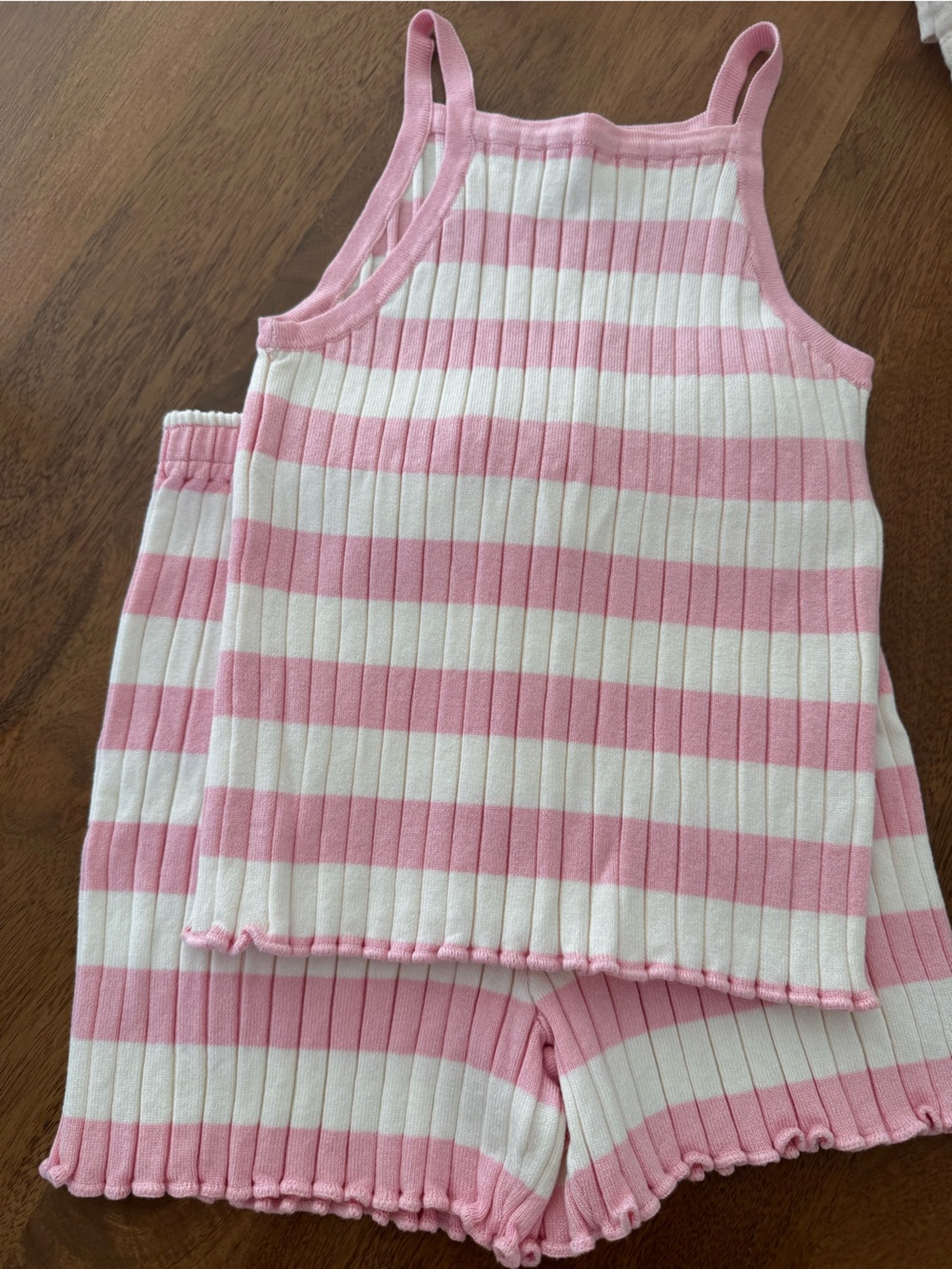 H&M Pink and White Ribbed Striped Kids One-Piece 6-8